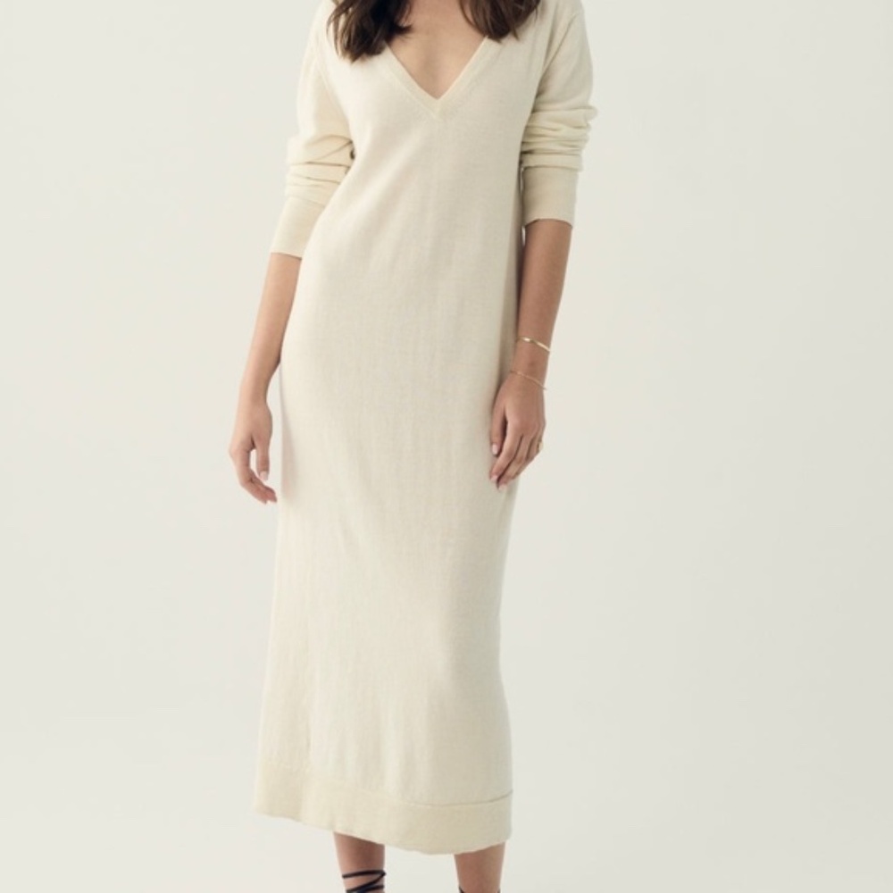 Vincent James Merino Wool Sweater Dress in Ivory XS